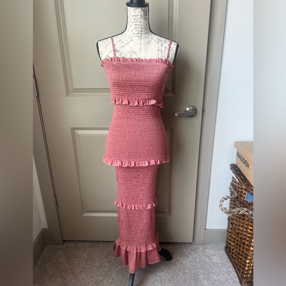 Mable Daphne Smocked Ruffle Midi Dress - Picture 2 of 11